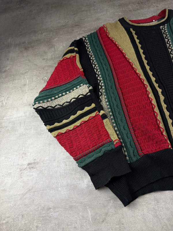 Carlo Colucci Vintage 90s 3D Knit Coogi Style Sweater - Red / Green / Black
