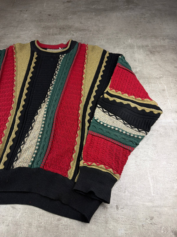 Carlo Colucci Vintage 90s 3D Knit Coogi Style Sweater - Red / Green / Black