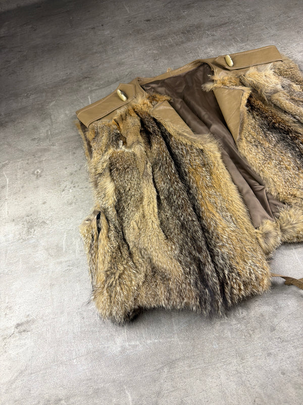 Vintage Pelz-Hoppe Berlin Real Fur Leather Vest - Brown / Beige