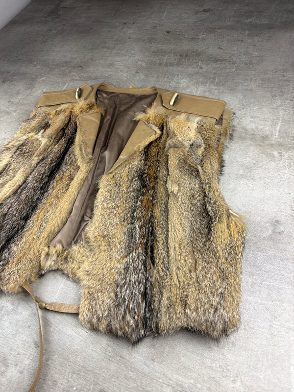 Vintage Pelz-Hoppe Berlin Real Fur Leather Vest - Brown / Beige