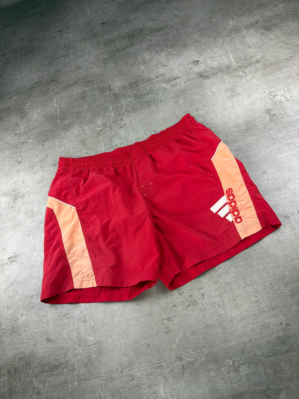 Adidas Y2K Embroidered Logo Swim Shorts - Red / Peach Orange