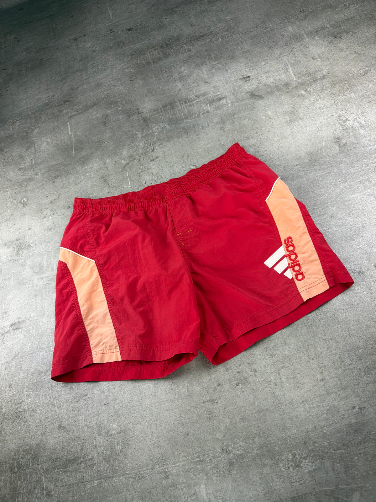 Adidas Y2K Embroidered Logo Swim Shorts - Red / Peach Orange - Past Pieces