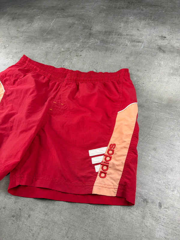 Adidas Y2K Embroidered Logo Swim Shorts - Red / Peach Orange