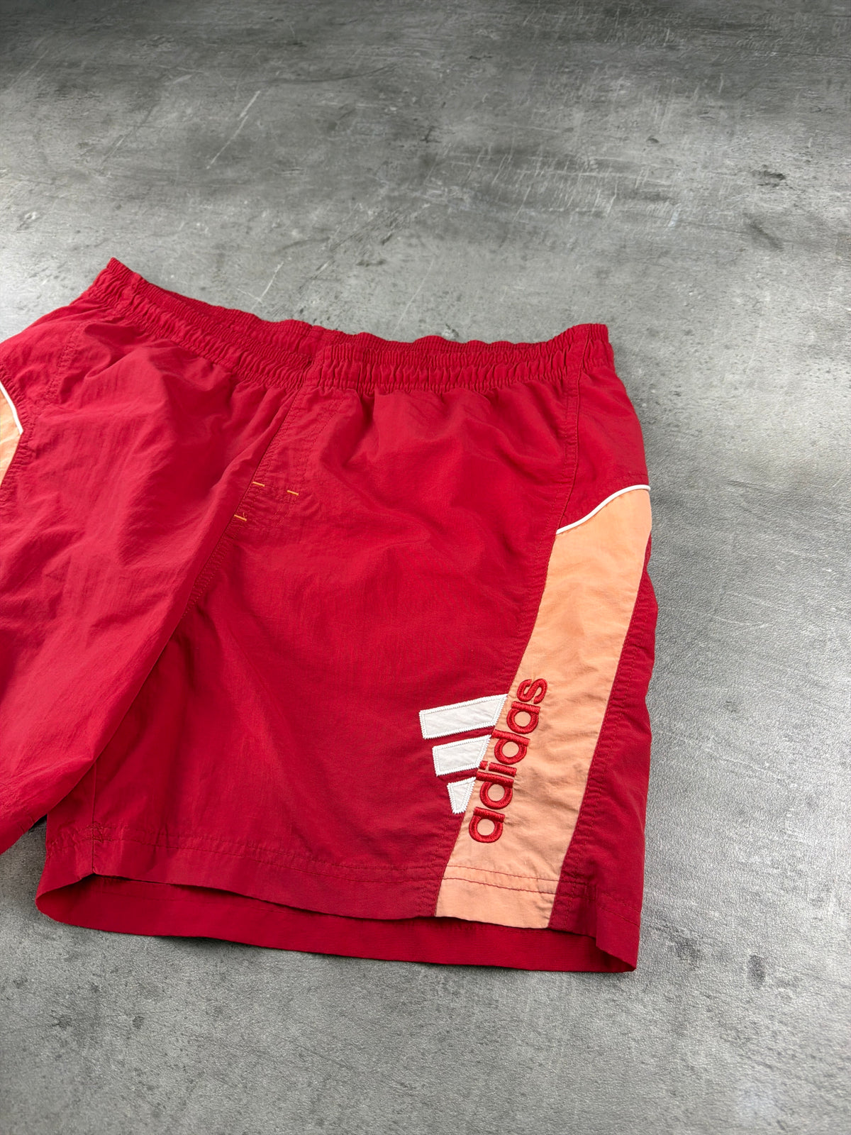 Adidas Y2K Embroidered Logo Swim Shorts - Red / Peach Orange - Past Pieces