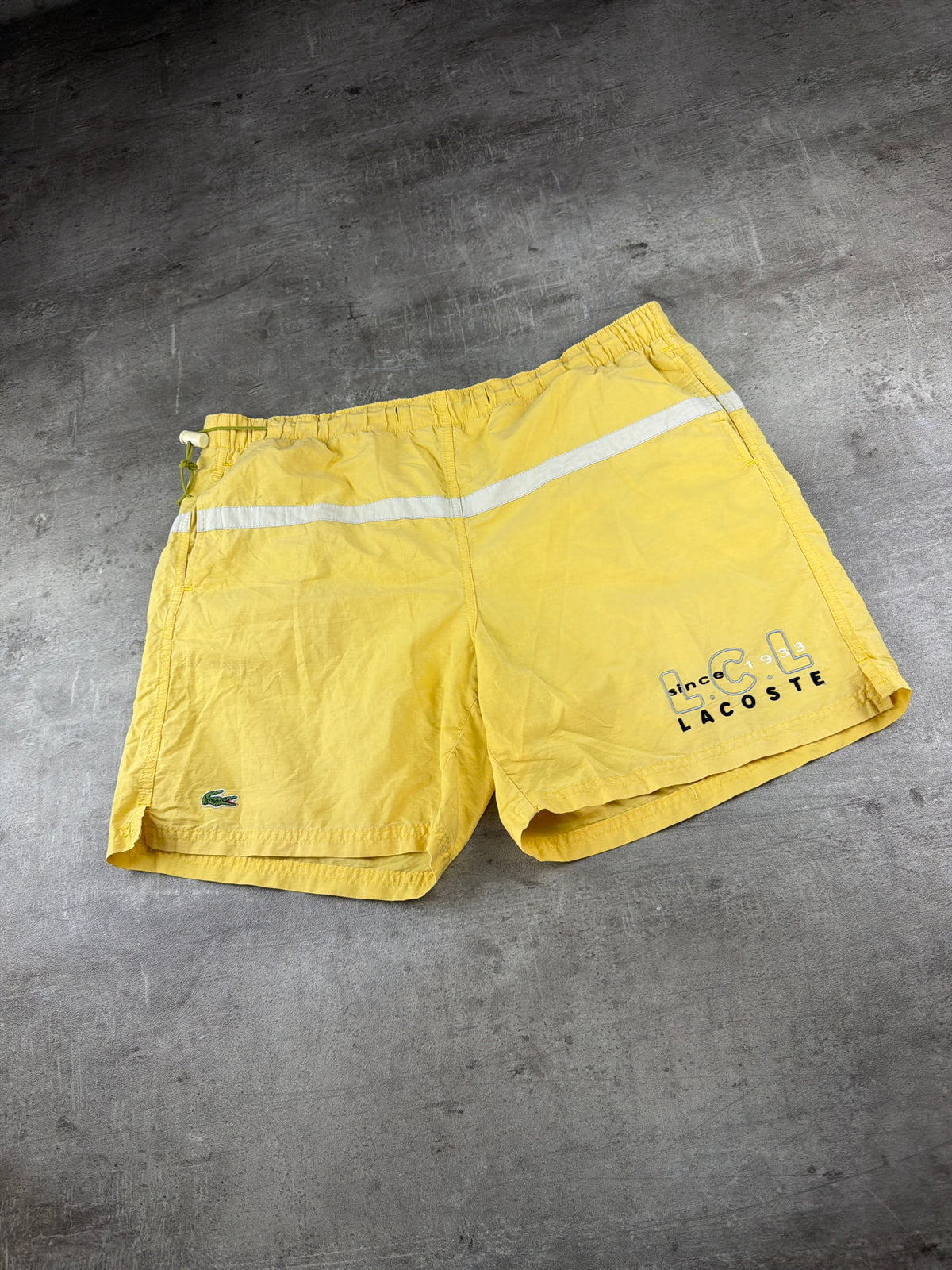 Lacoste Y2K "L.C.L Since 1933" Swim Shorts - Pastel Yellow / Cream - Past Pieces