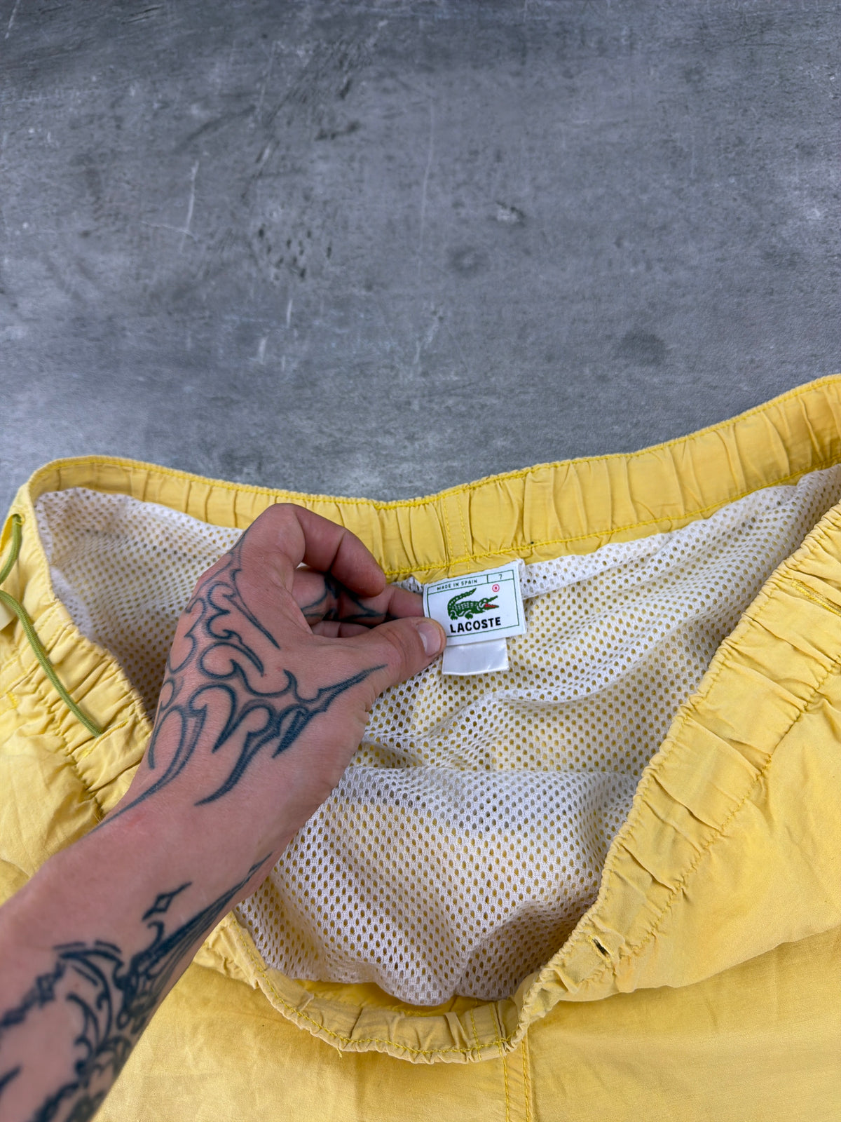 Lacoste Y2K "L.C.L Since 1933" Swim Shorts - Pastel Yellow / Cream - Past Pieces
