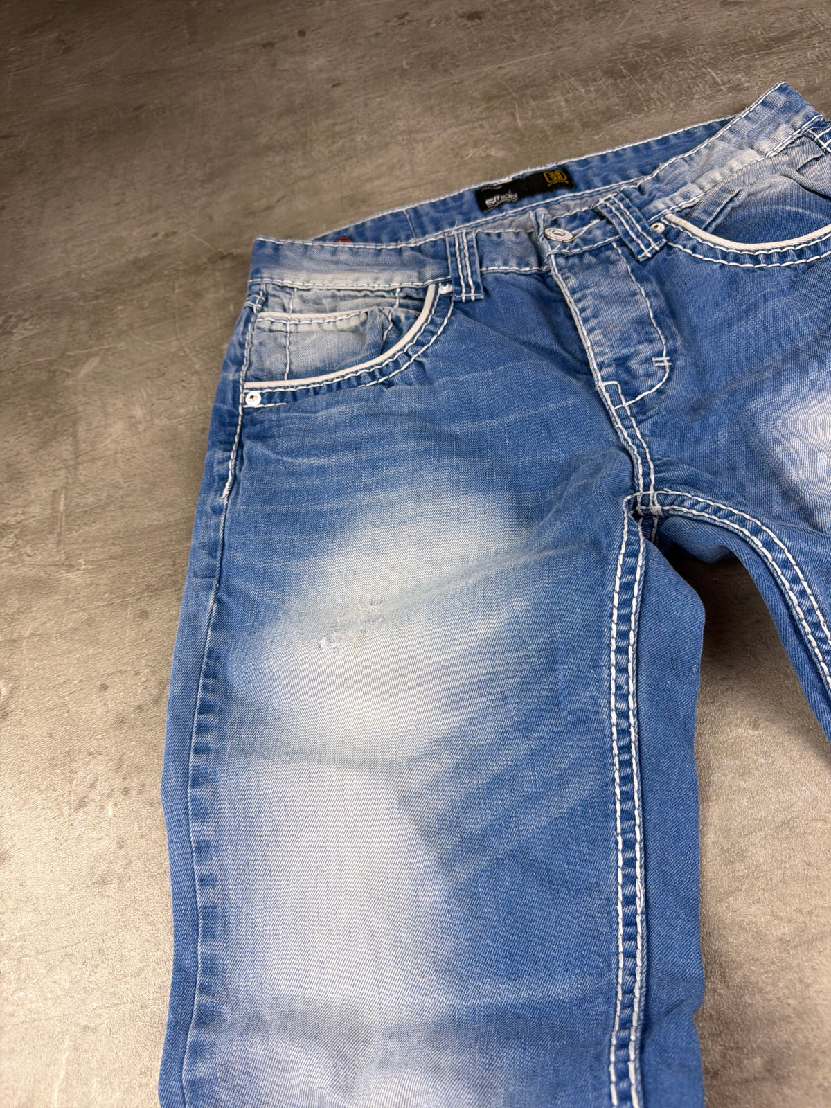 Smog Y2K Baggy Thick Stitch Denim Jeans - Light Blue Faded – Ansicht 6