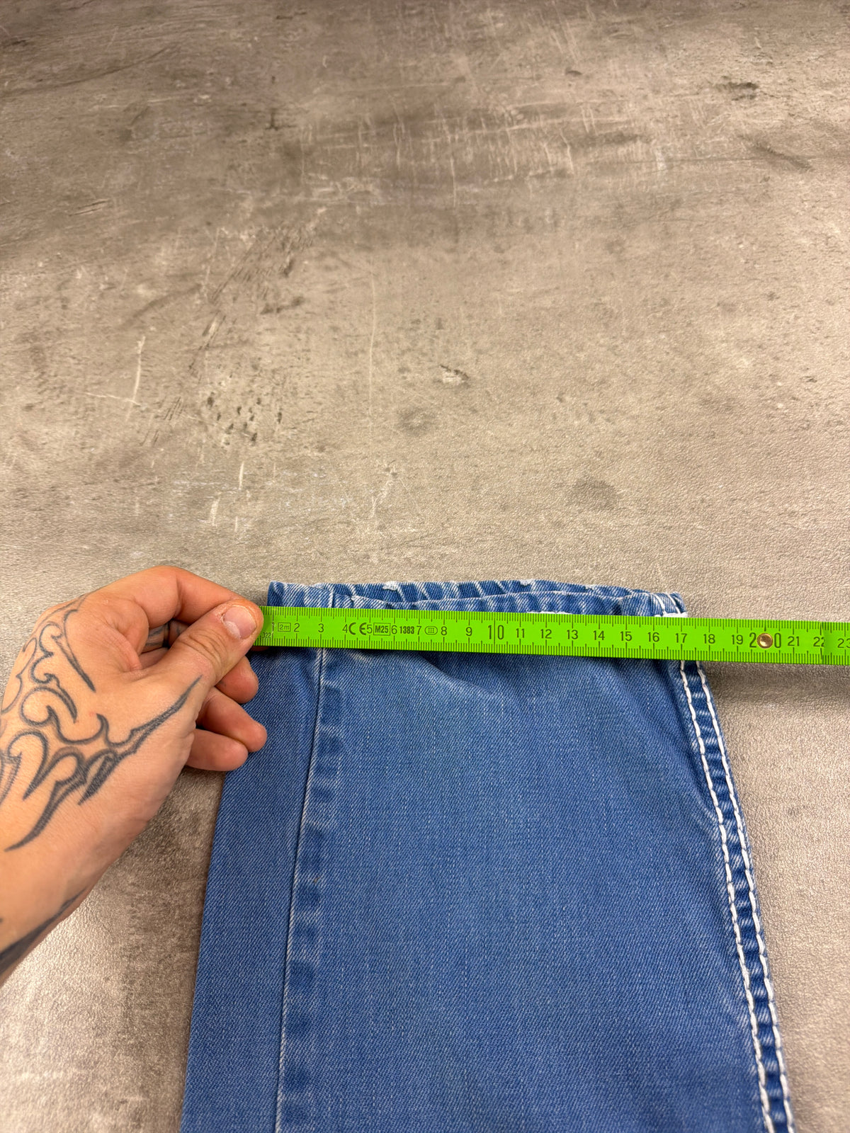 Smog Y2K Baggy Thick Stitch Denim Jeans - Light Blue Faded – Ansicht 12