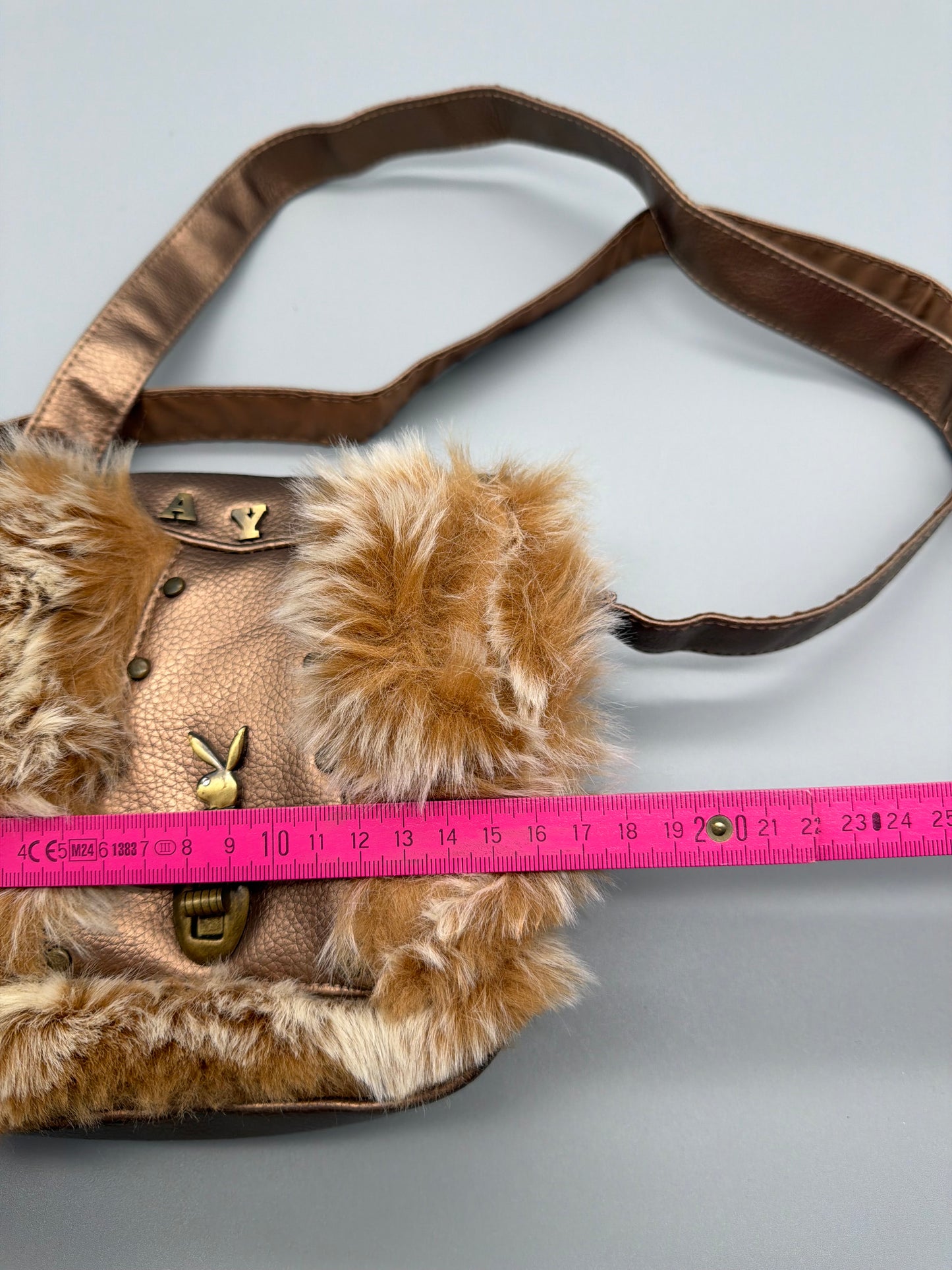 Playboy Y2K "Bunny" Flap Mini Bag - Metallic Bronze & Faux Fur
