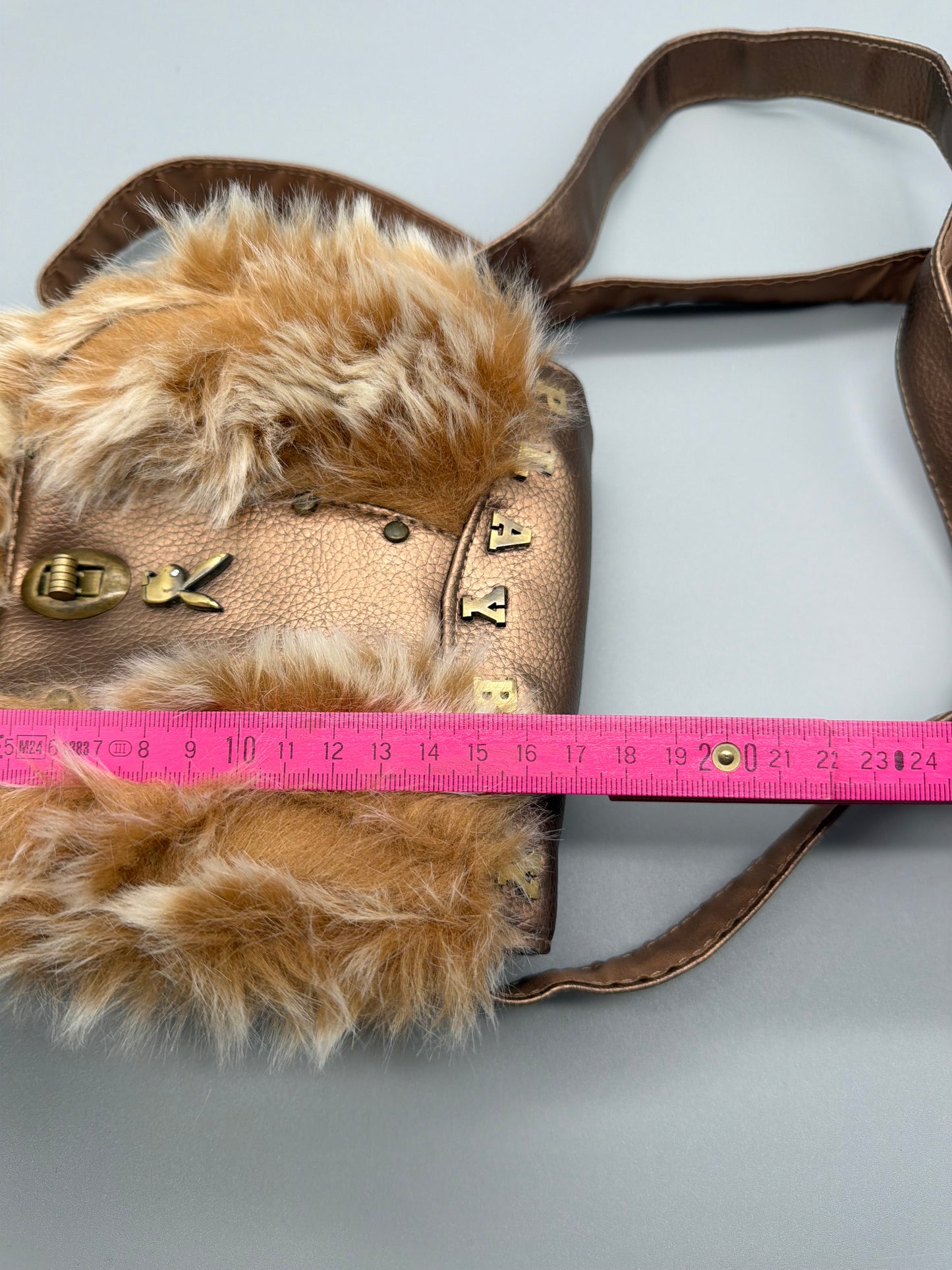 Playboy Y2K "Bunny" Flap Mini Bag - Metallic Bronze & Faux Fur
