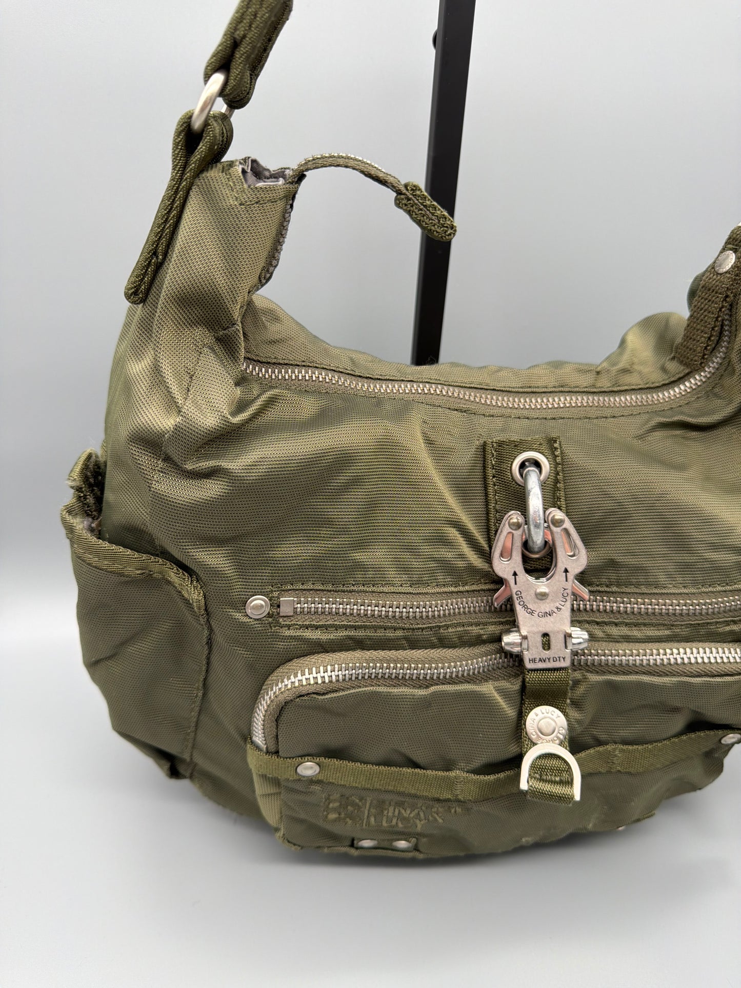 George Gina & Lucy Archive "Swingeling" Multi-Pocket Shoulder Bag - Olive Gorpcore Utility Y2K