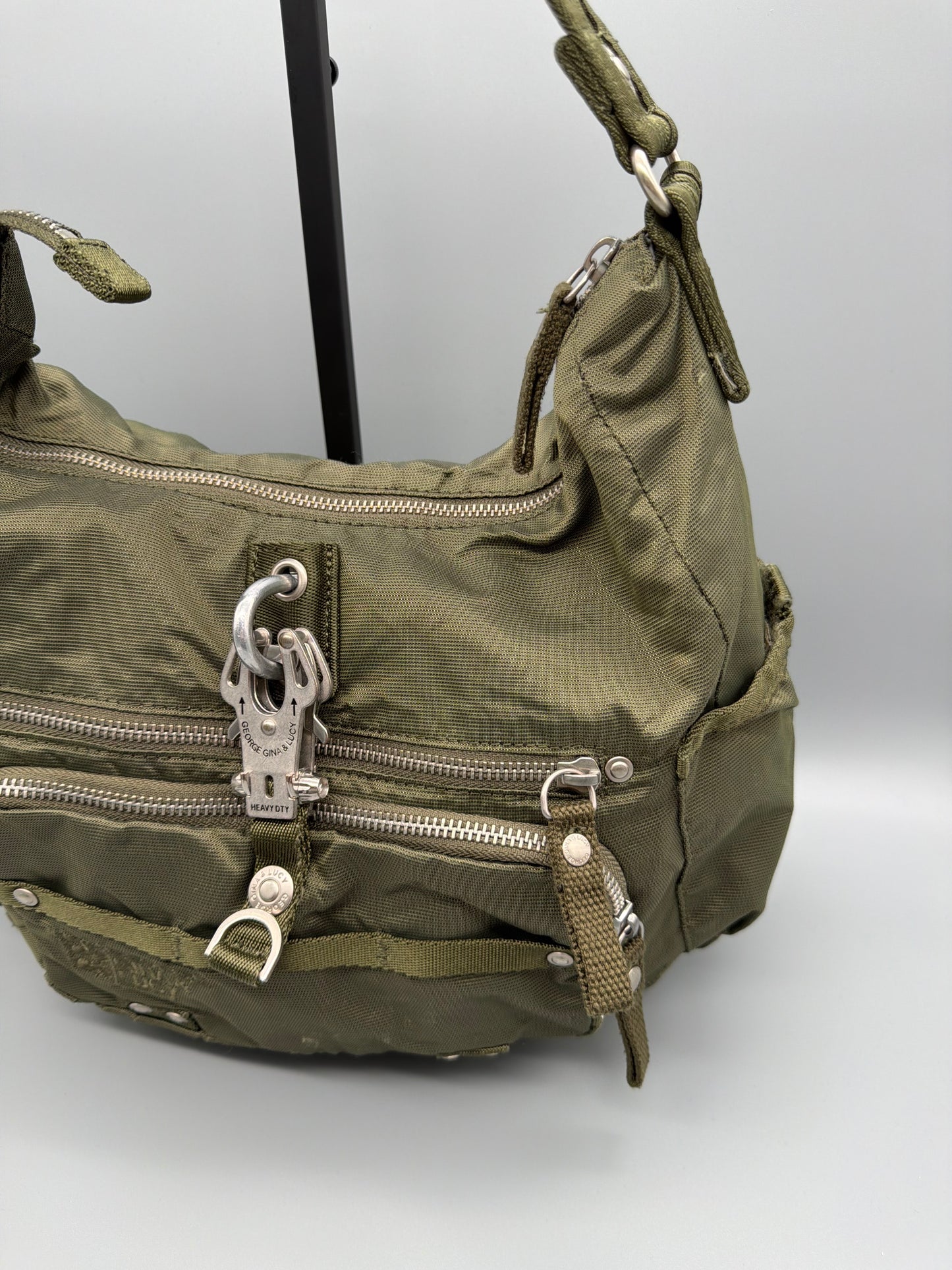 George Gina & Lucy Archive "Swingeling" Multi-Pocket Shoulder Bag - Olive Gorpcore Utility Y2K