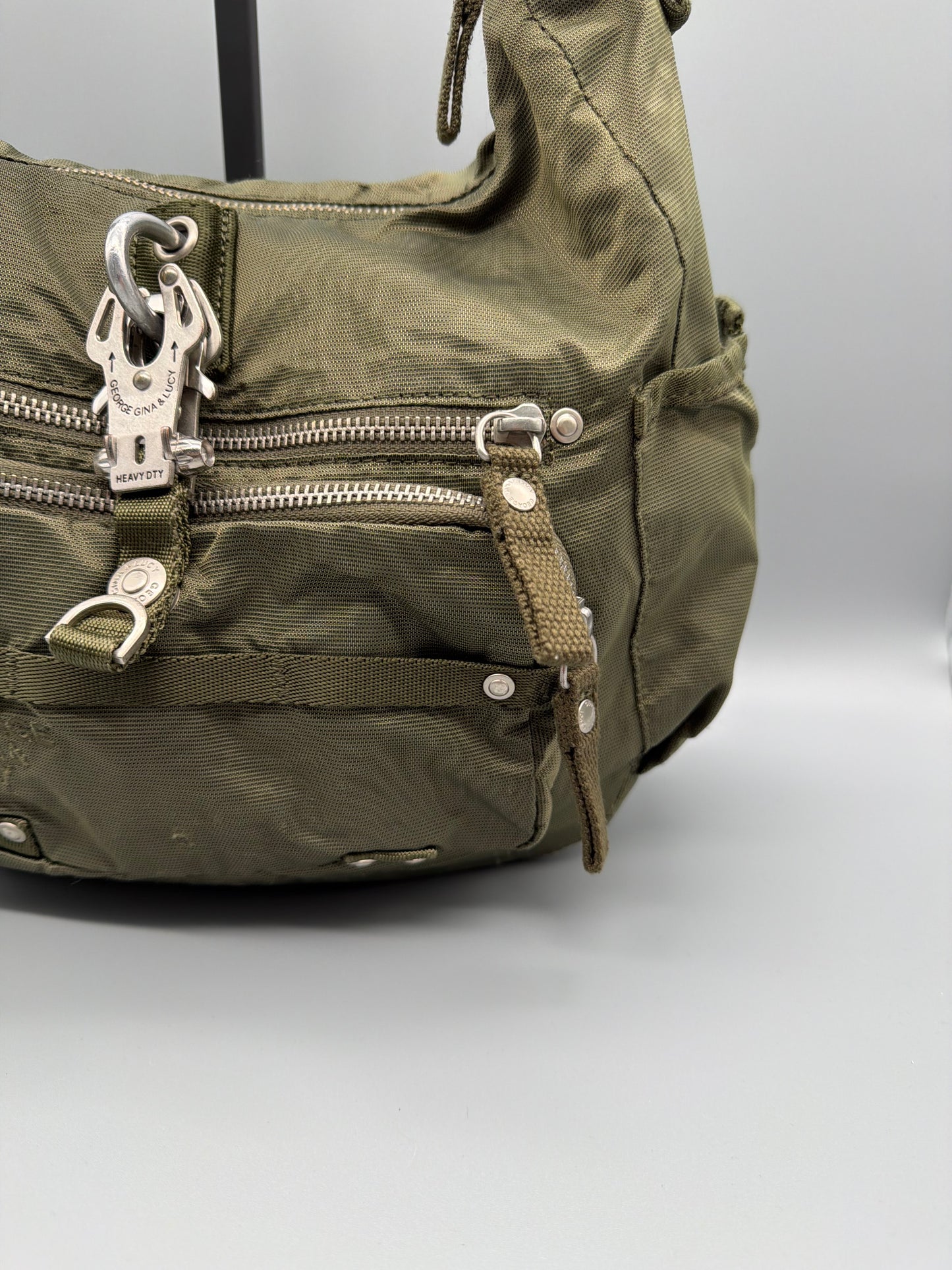 George Gina & Lucy Archive "Swingeling" Multi-Pocket Shoulder Bag - Olive Gorpcore Utility Y2K