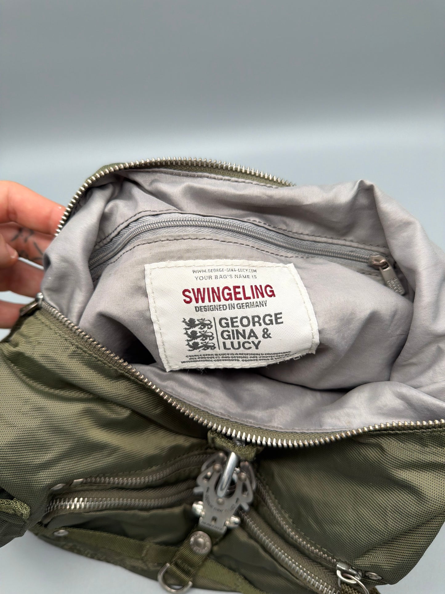 George Gina & Lucy Archive "Swingeling" Multi-Pocket Shoulder Bag - Olive Gorpcore Utility Y2K