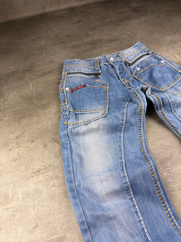 R-Neal Y2K Baggy Cargo Denim Jeans - Light Blue Washed