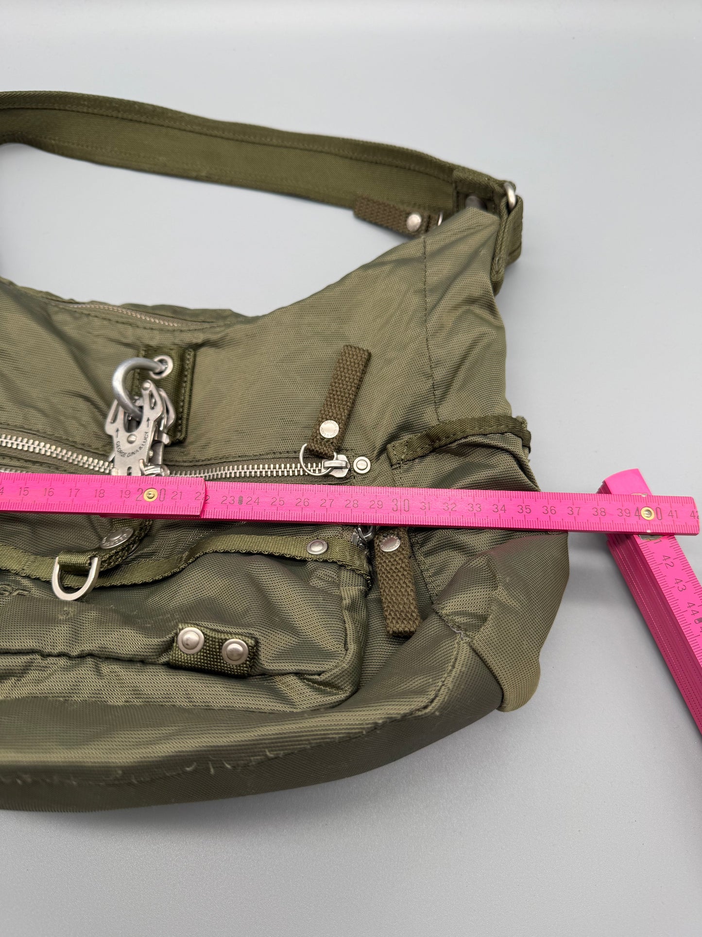George Gina & Lucy Archive "Swingeling" Multi-Pocket Shoulder Bag - Olive Gorpcore Utility Y2K