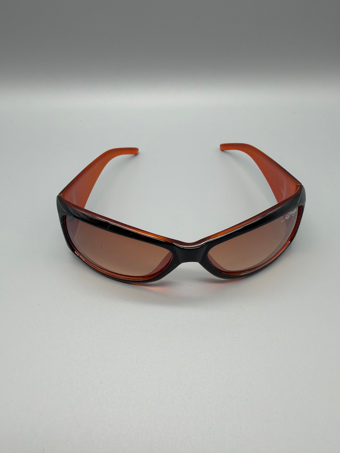 Ed Hardy Archive "Skull & Rose" Sunglasses - Black/Orange Y2K Grunge