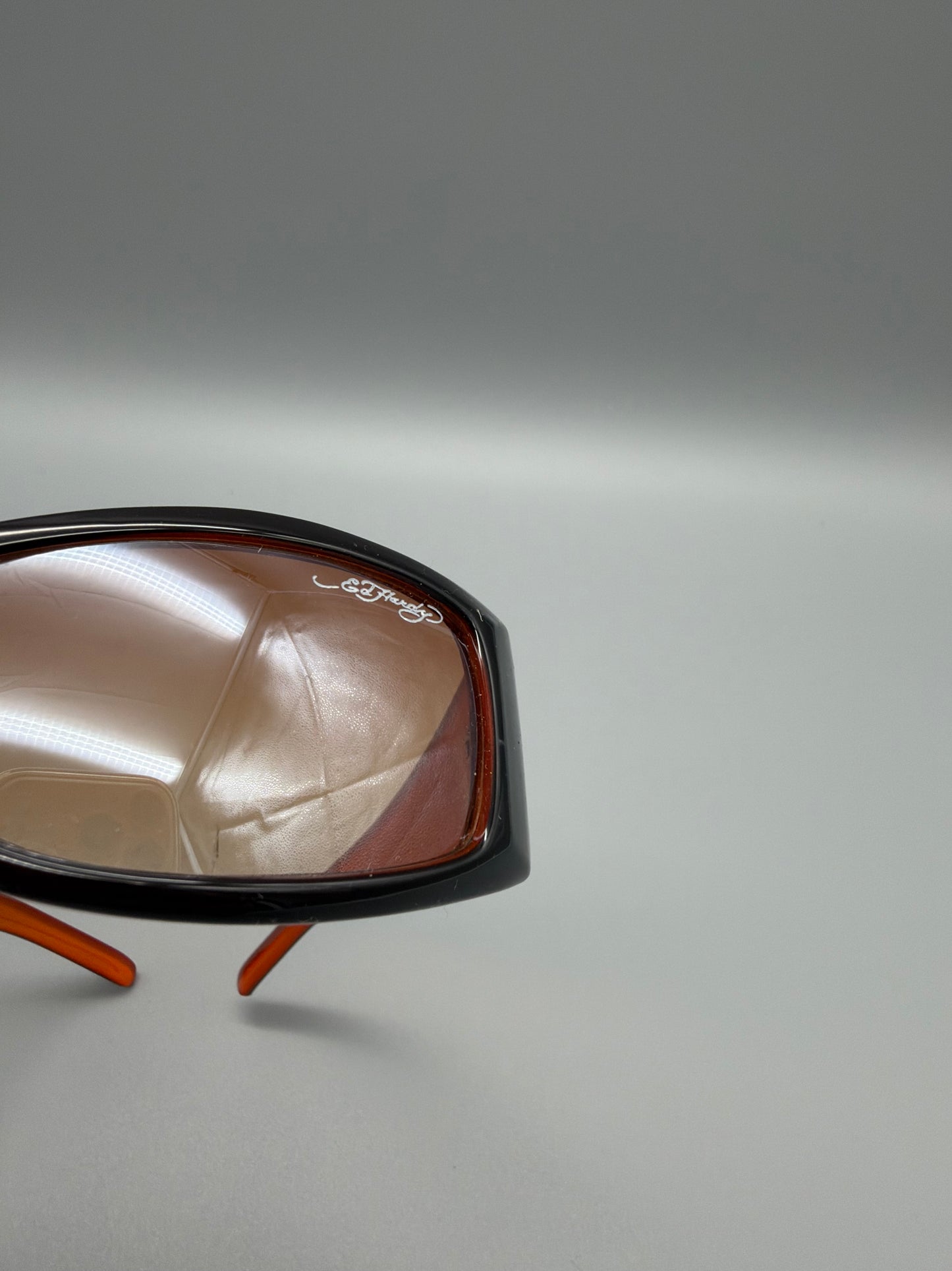 Ed Hardy Archive "Skull & Rose" Sunglasses - Black/Orange Y2K Grunge