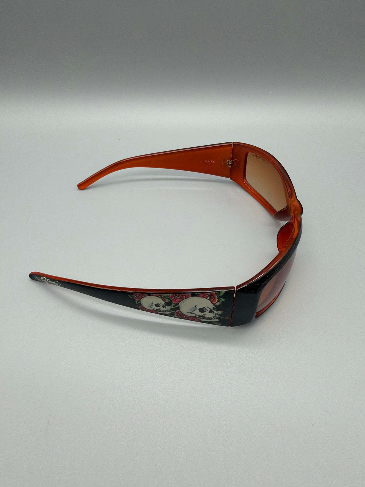 Ed Hardy Archive "Skull & Rose" Sunglasses - Black/Orange Y2K Grunge