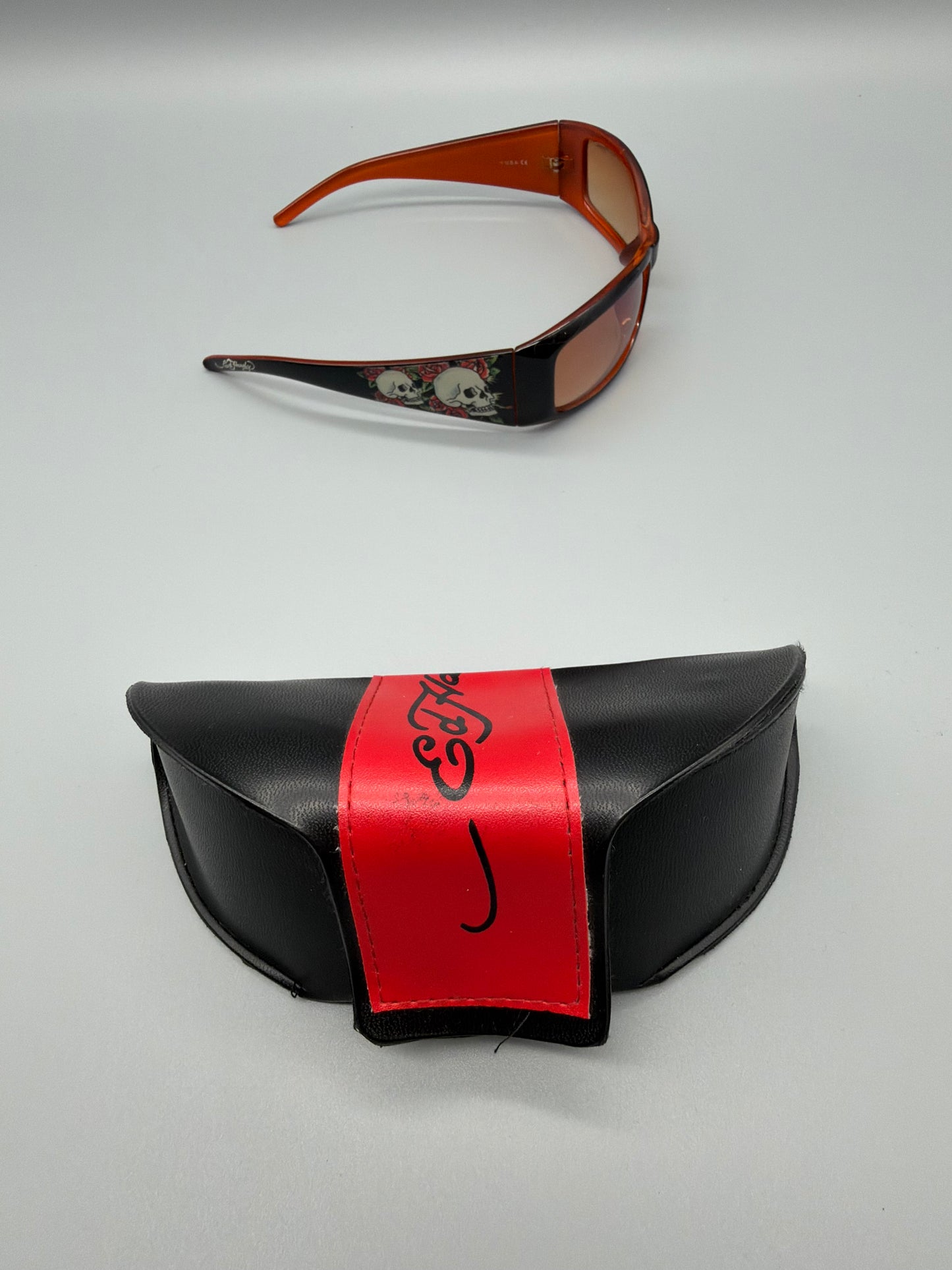 Ed Hardy Archive "Skull & Rose" Sunglasses - Black/Orange Y2K Grunge