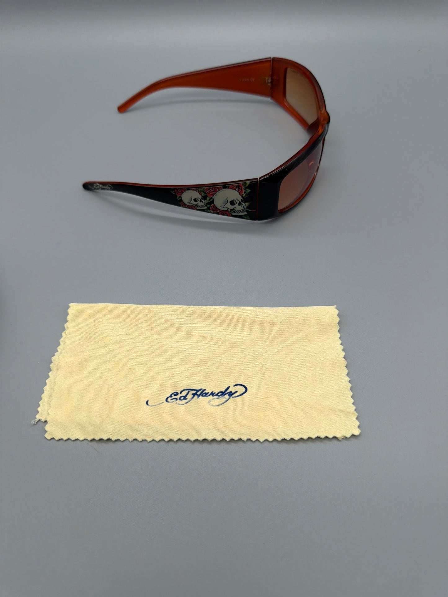 Ed Hardy Archive "Skull & Rose" Sunglasses - Black/Orange Y2K Grunge