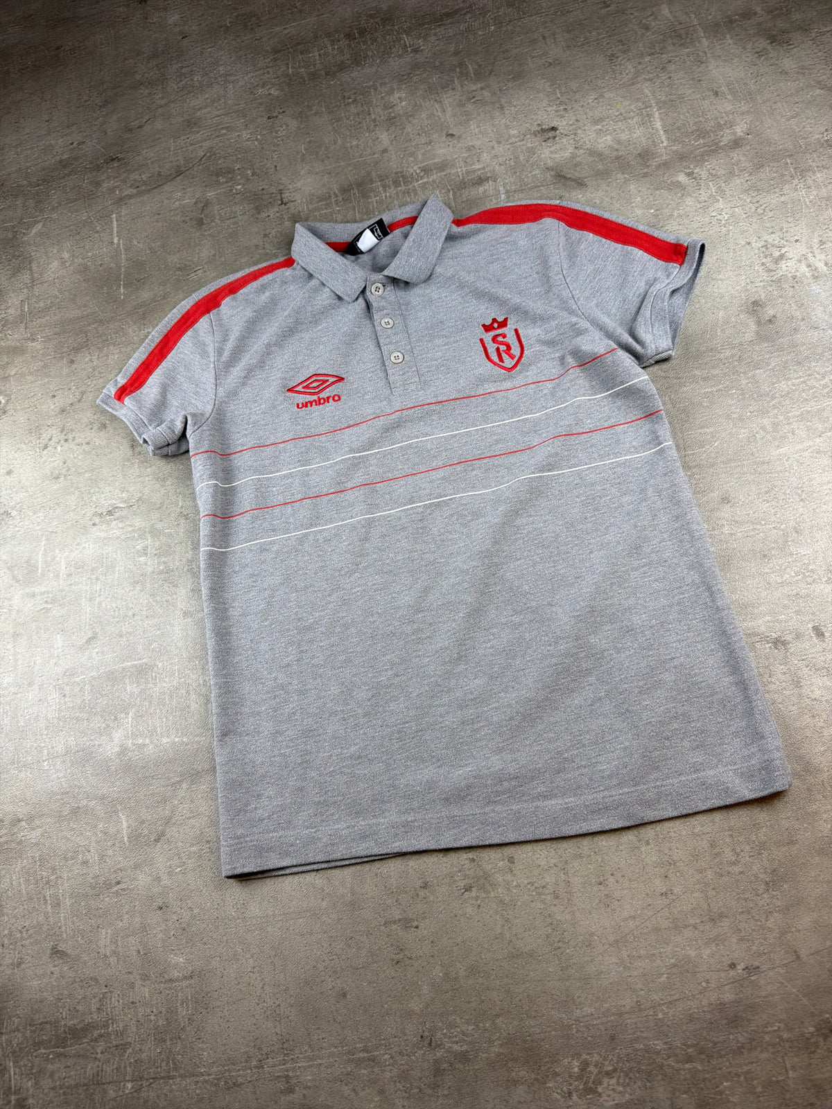 Umbro Stade de Reims Embroidered Polo Shirt - Grey / Red Blokecore - Past Pieces