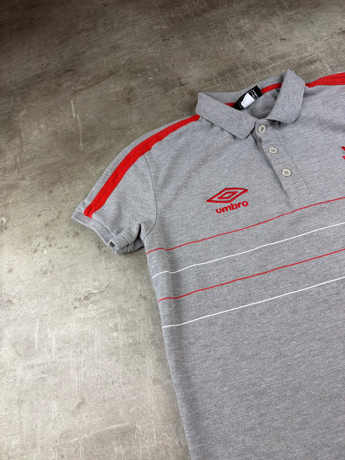 Umbro Stade de Reims Embroidered Polo Shirt - Grey / Red Blokecore - Past Pieces