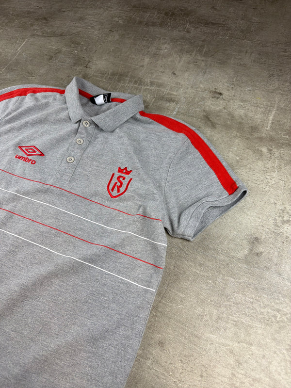 Umbro Stade de Reims Embroidered Polo Shirt - Grey / Red Blokecore