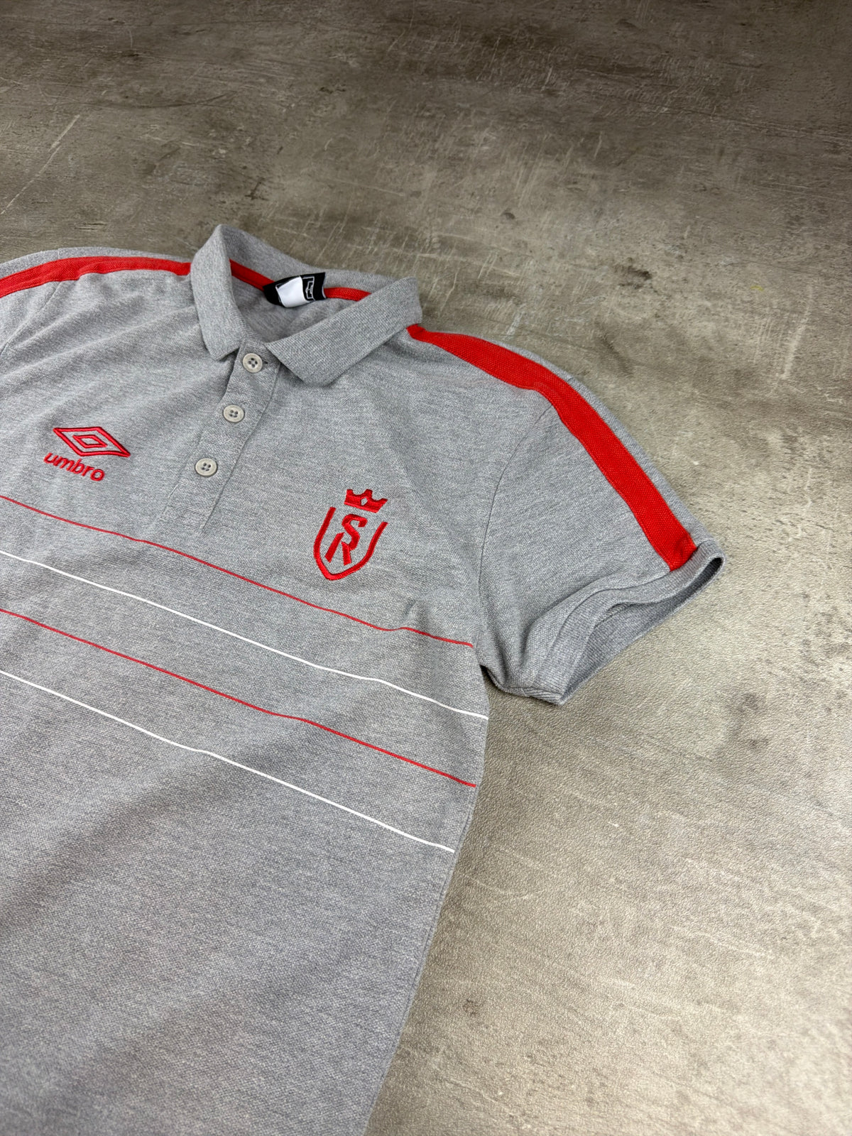 Umbro Stade de Reims Embroidered Polo Shirt - Grey / Red Blokecore - Past Pieces