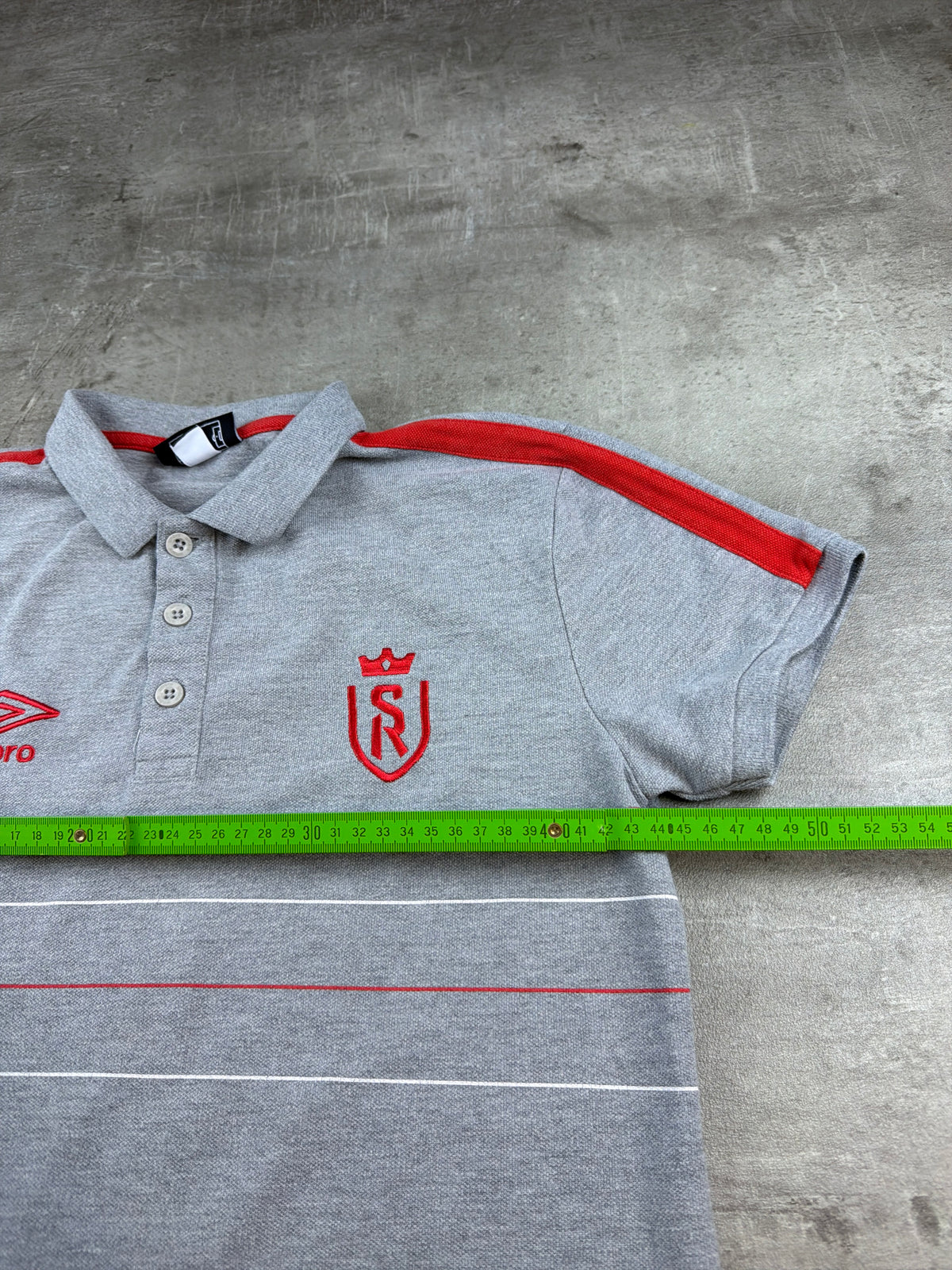 Umbro Stade de Reims Embroidered Polo Shirt - Grey / Red Blokecore - Past Pieces