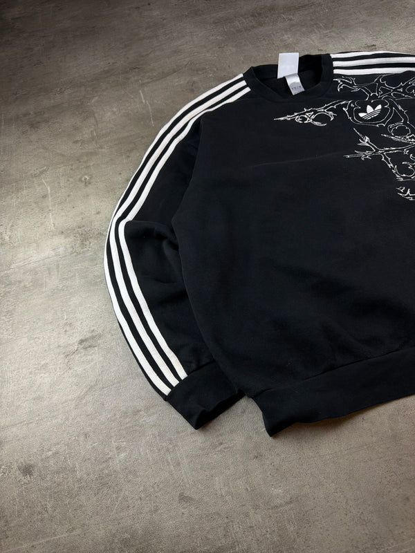 Adidas Trefoil Thorn Embroidered Oversized Crewneck Sweatshirt - Black / White Cyber Gothic