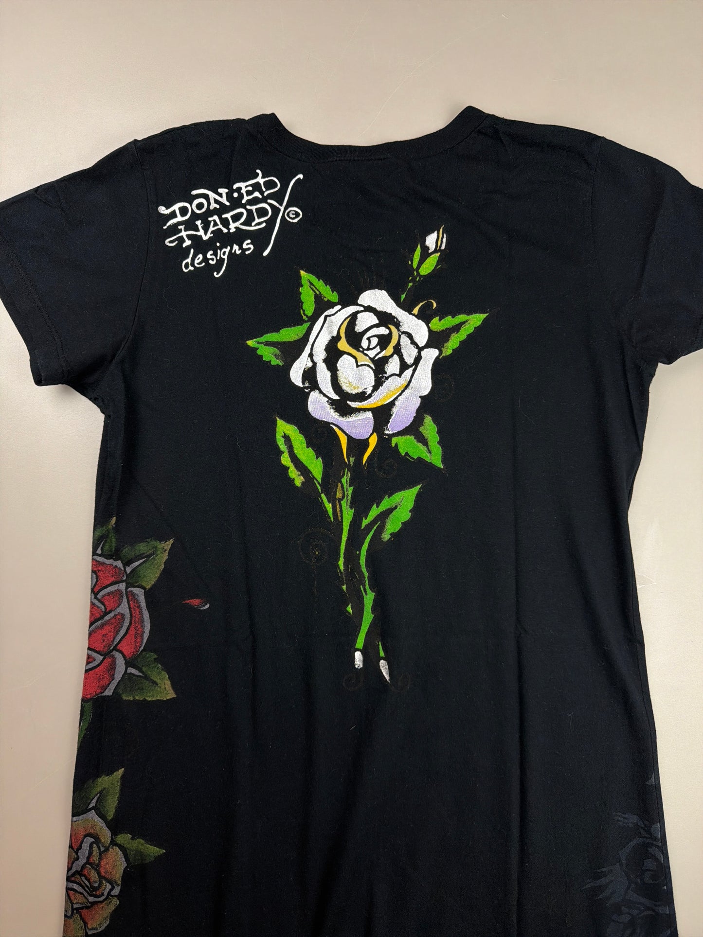 Ed Hardy Archive "Los Angeles Rhinestone Tiger" Longline Shirt - Black Cyber Y2K