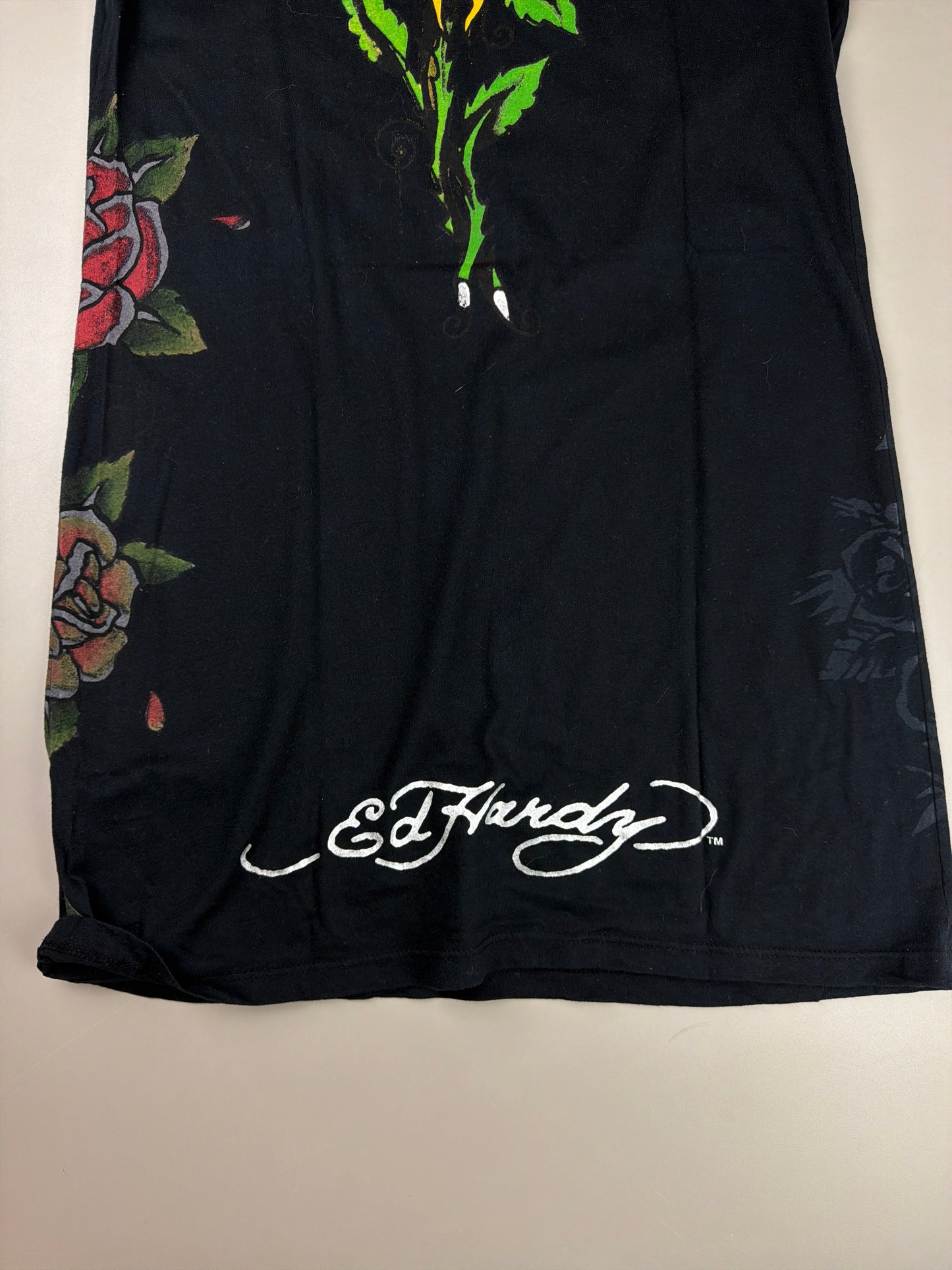Ed Hardy Archive "Los Angeles Rhinestone Tiger" Longline Shirt - Black Cyber Y2K