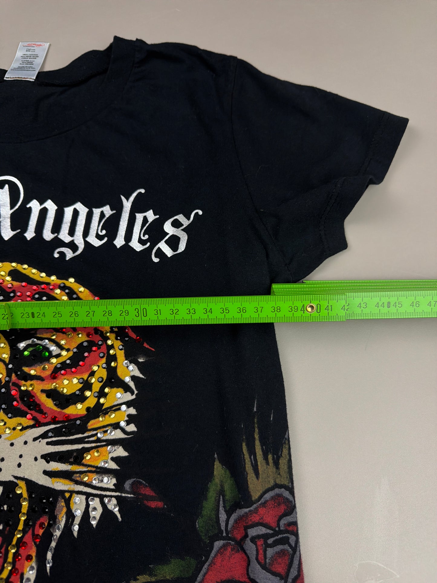 Ed Hardy Archive "Los Angeles Rhinestone Tiger" Longline Shirt - Black Cyber Y2K