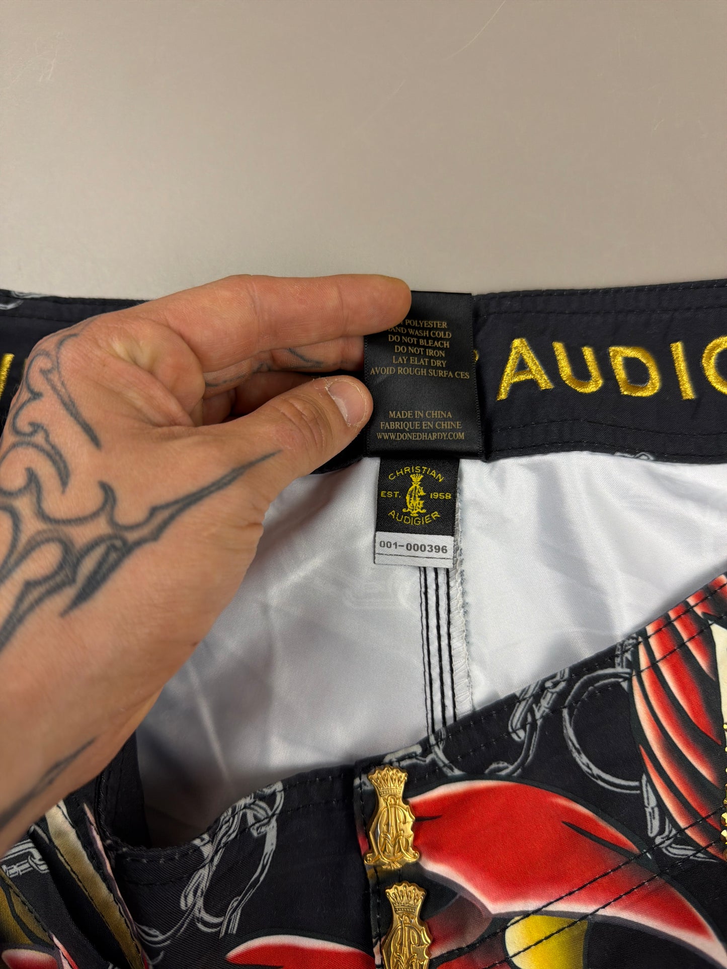 Christian Audigier Archive "Rhinestone Panther & Skulls" Shorts - Black Multicolor Y2K
