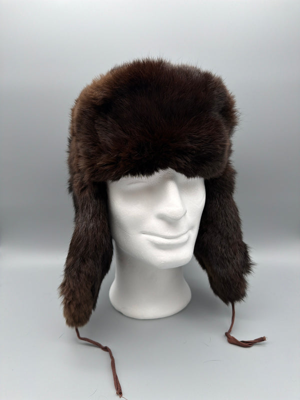 Vintage Fur Ushanka Trapper Hat - Brown / Russian Style Winter