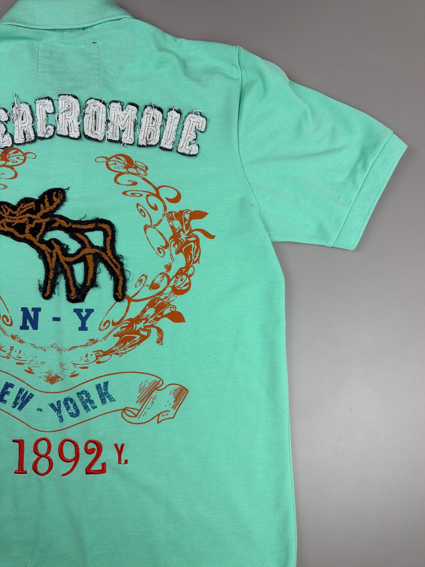 Abercrombie & Fitch "NY 1892" Appliqué Polo - Seafoam Green Y2K