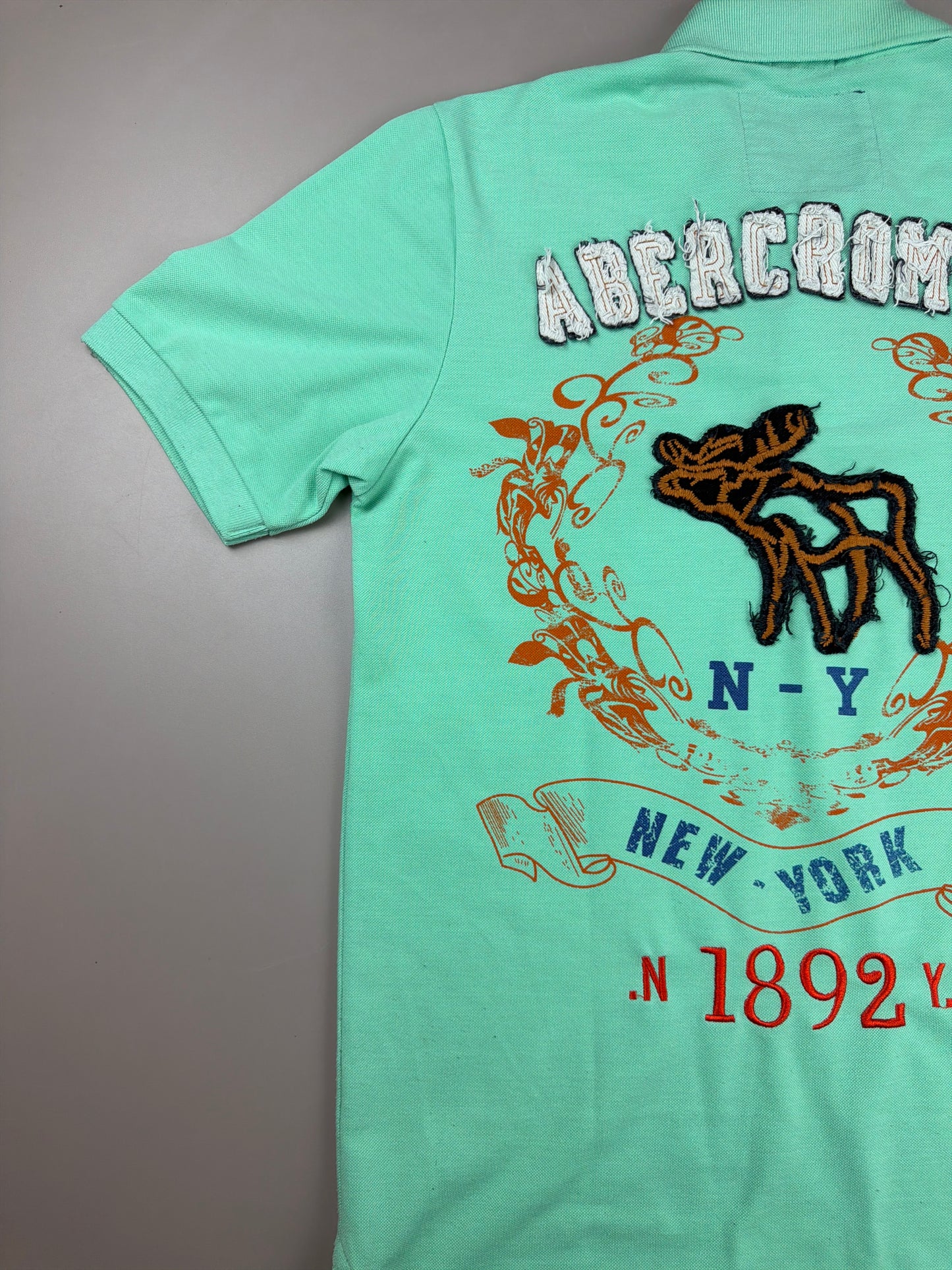 Abercrombie & Fitch "NY 1892" Appliqué Polo - Seafoam Green Y2K