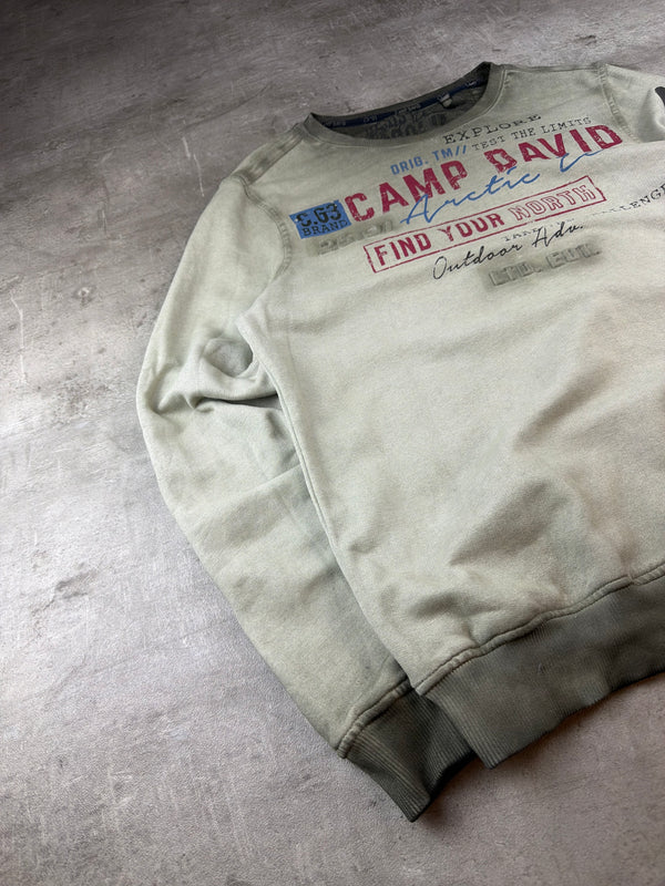 Camp David Arctic Ice "Find Your North" Embossed Crewneck Sweatshirt - Washed Khaki