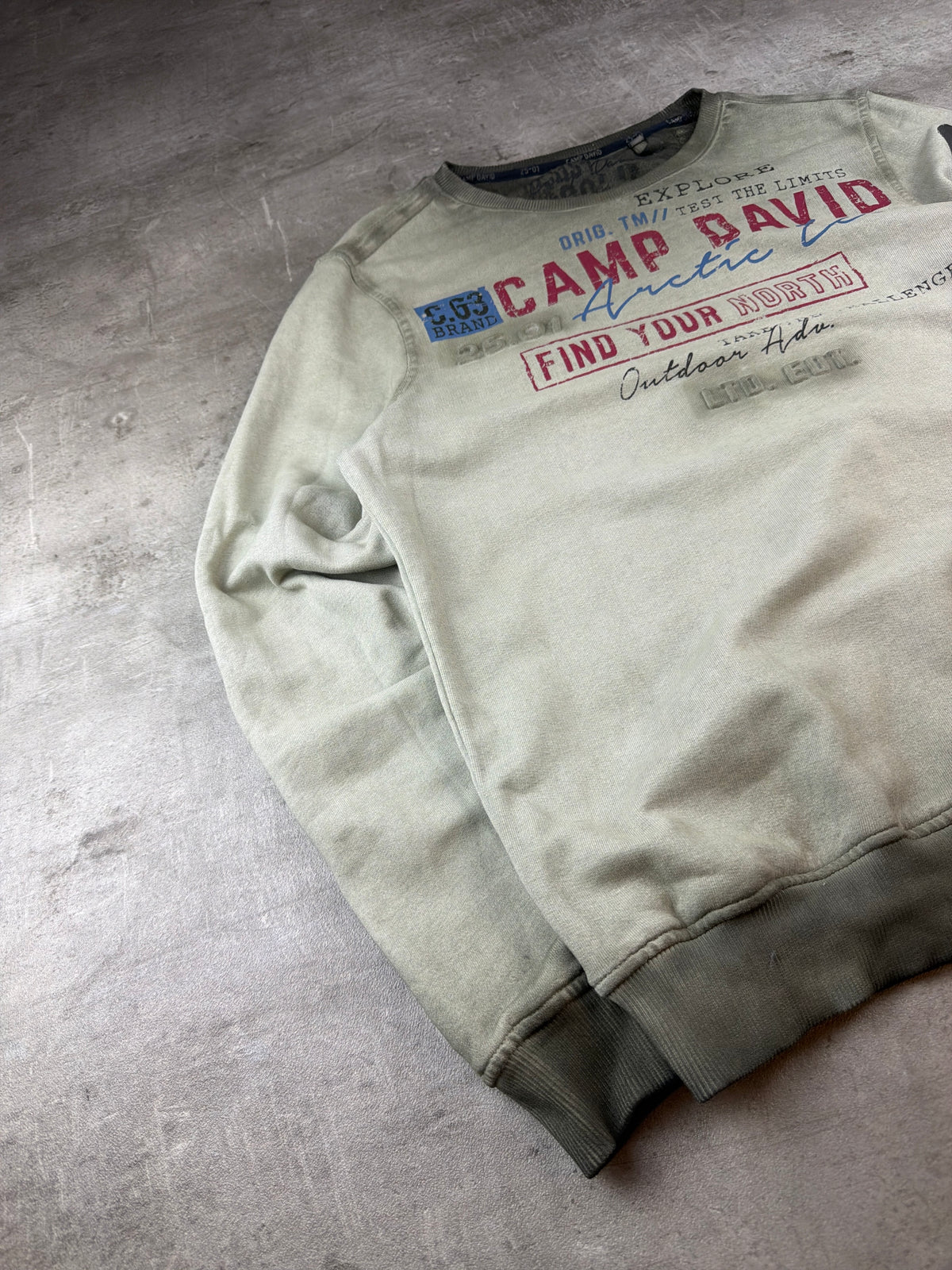 Camp David Arctic Ice "Find Your North" Embossed Crewneck Sweatshirt - Washed Khaki - Past Pieces