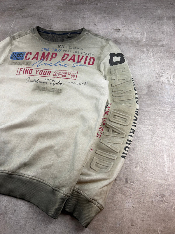 Camp David Arctic Ice "Find Your North" Embossed Crewneck Sweatshirt - Washed Khaki