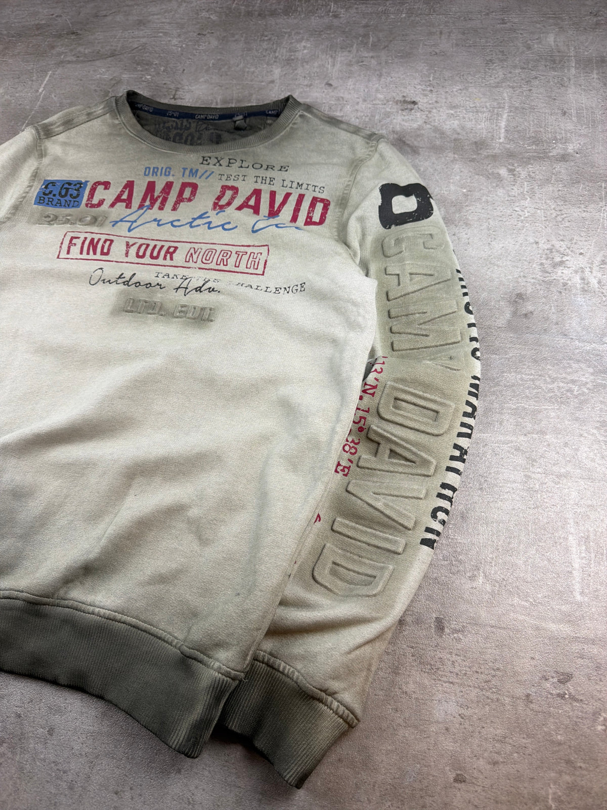 Camp David Arctic Ice "Find Your North" Embossed Crewneck Sweatshirt - Washed Khaki - Past Pieces