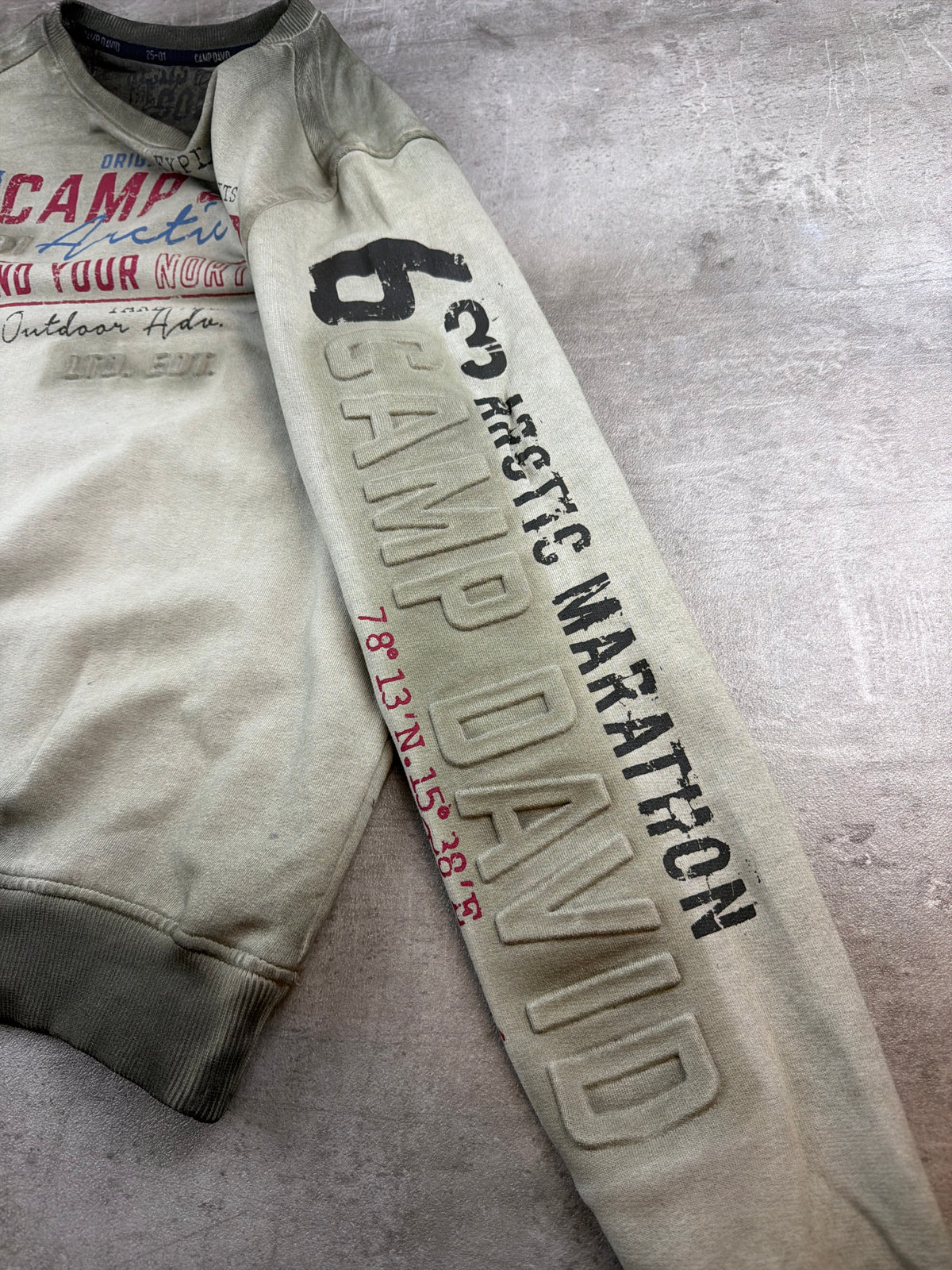 Camp David Arctic Ice "Find Your North" Embossed Crewneck Sweatshirt - Washed Khaki - Past Pieces