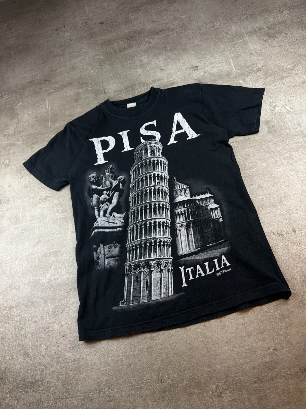 Vintage Pisa Italia Souvenir Graphic Tee - Black / Washed Out - Past Pieces