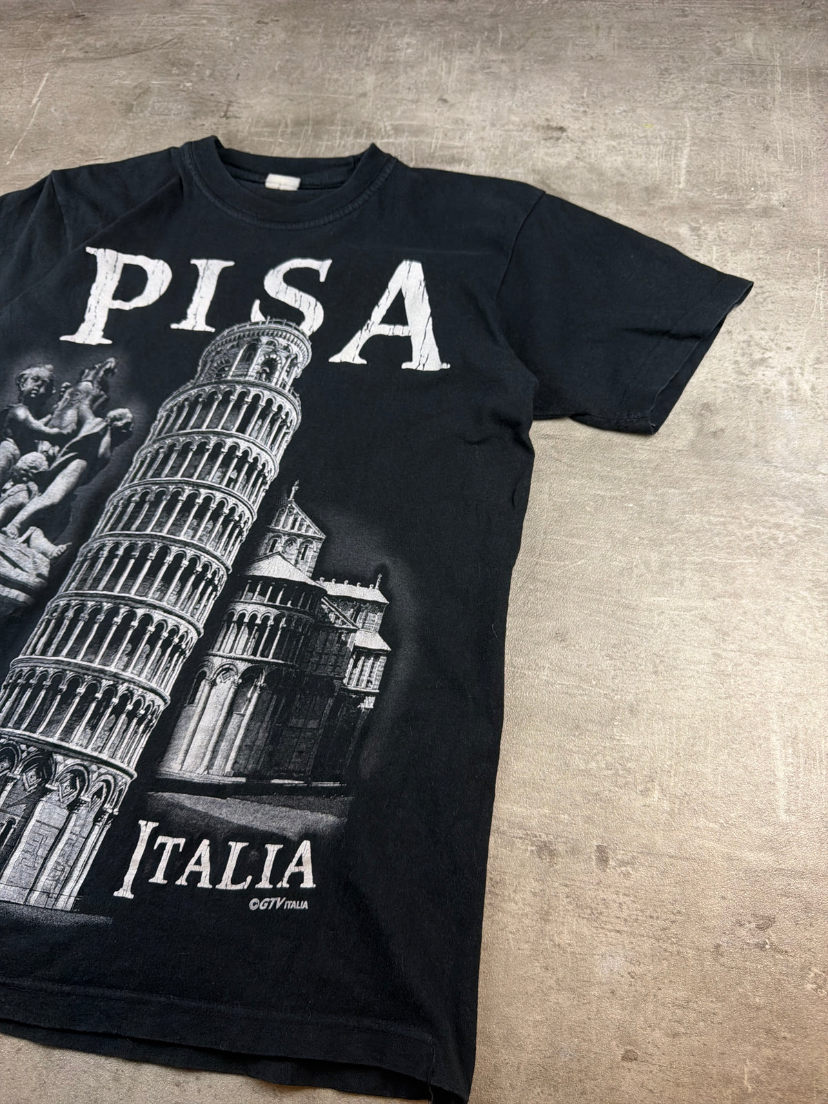 Vintage Pisa Italia Souvenir Graphic Tee - Black / Washed Out - Past Pieces