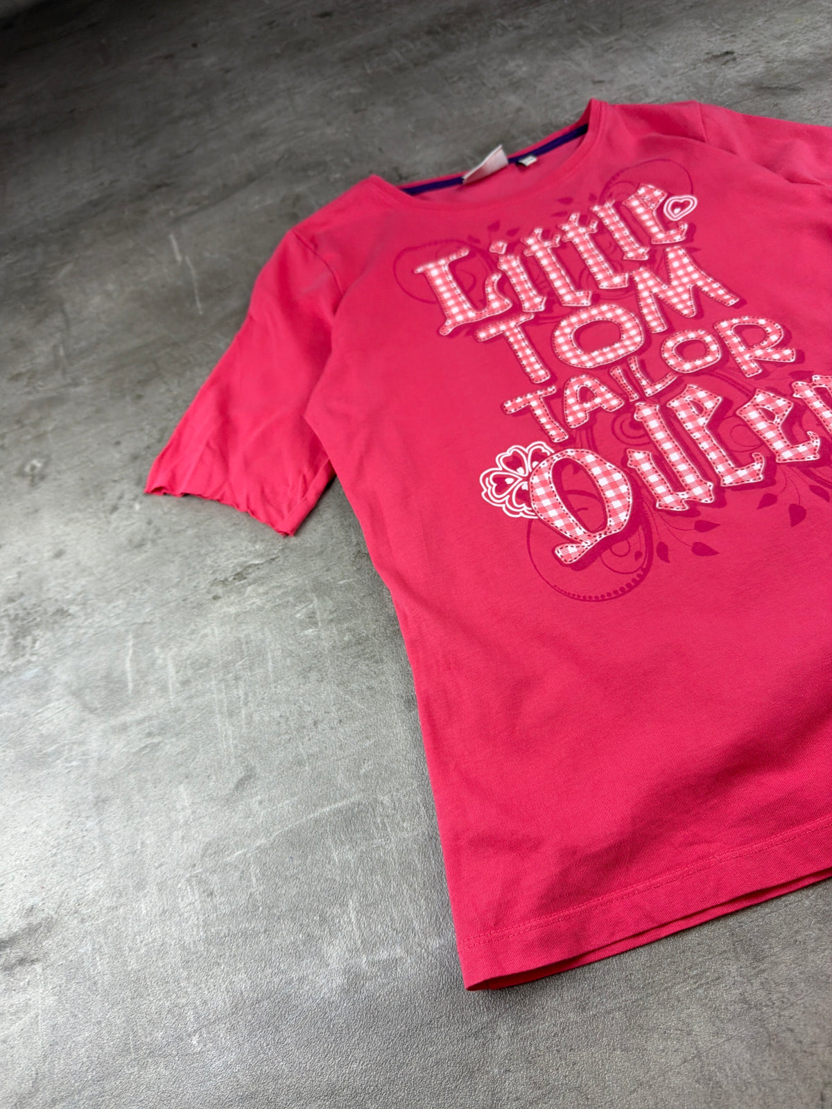 Tom Tailor Y2K "Little Tom Tailor Queen" Gingham Graphic Baby Tee - Hot Pink - Past Pieces