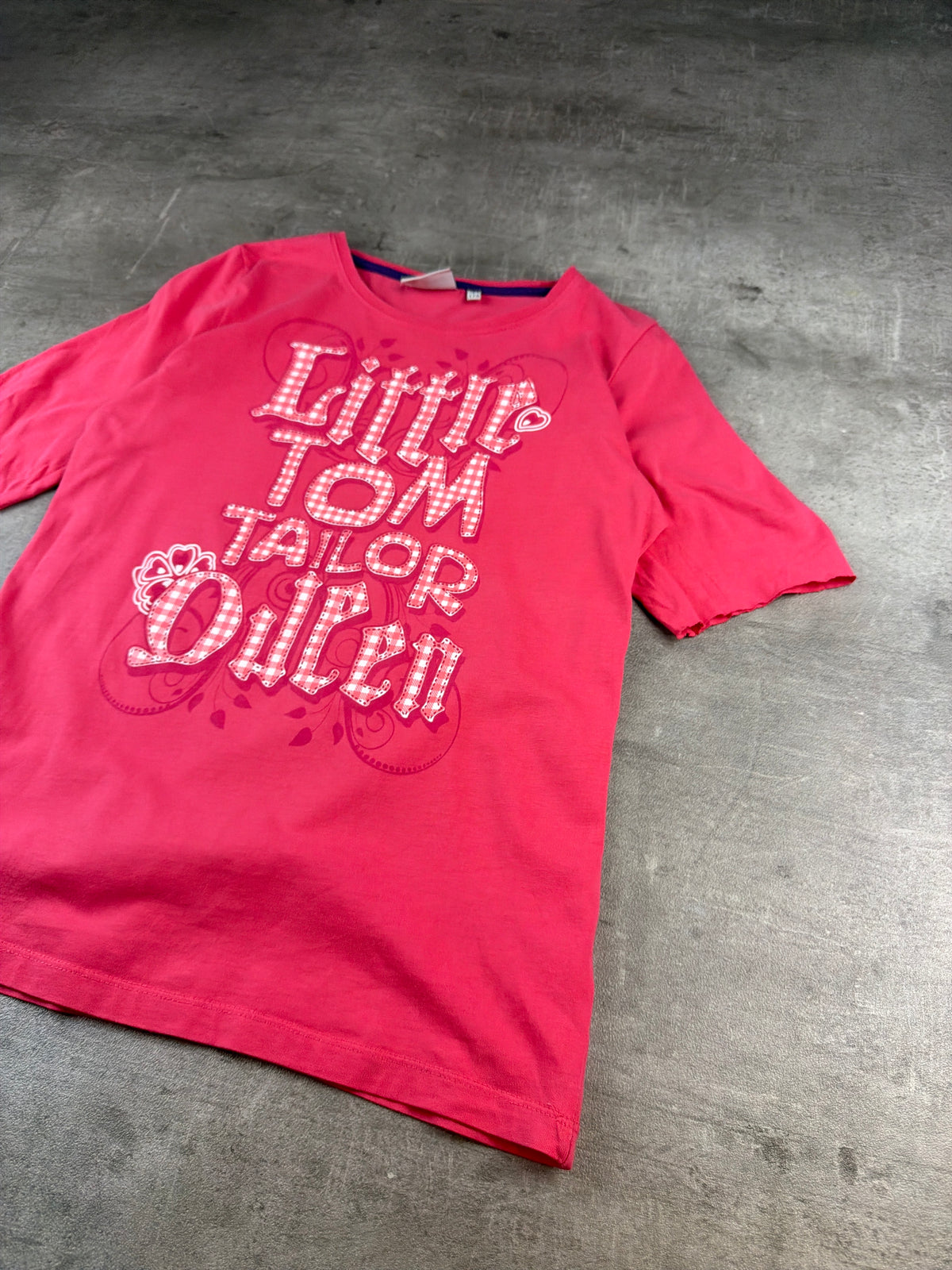 Tom Tailor Y2K "Little Tom Tailor Queen" Gingham Graphic Baby Tee - Hot Pink - Past Pieces