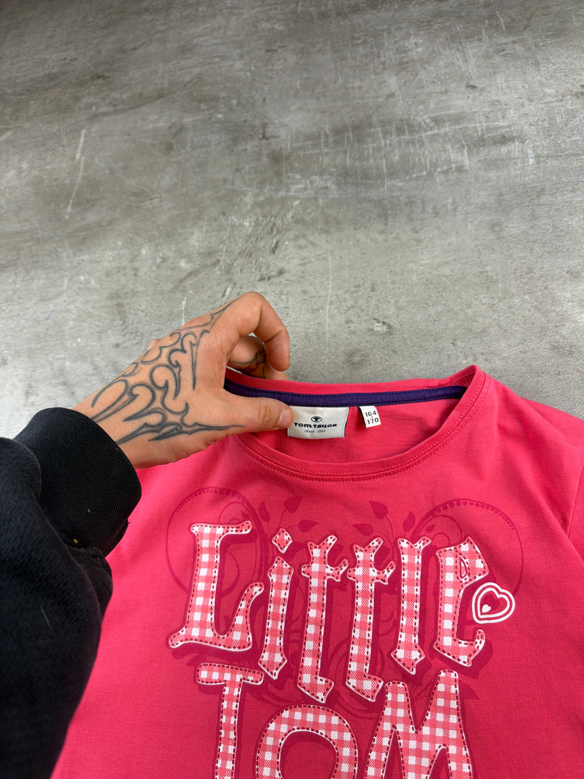 Tom Tailor Y2K "Little Tom Tailor Queen" Gingham Graphic Baby Tee - Hot Pink - Past Pieces