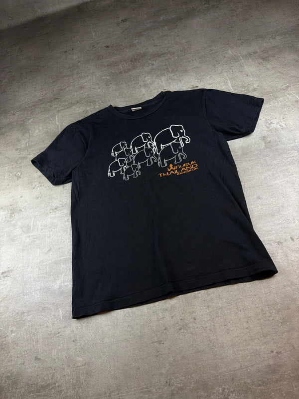 Anuruk Thailand Bangkok Elephant Graphic T-Shirt - Washed Black / Orange