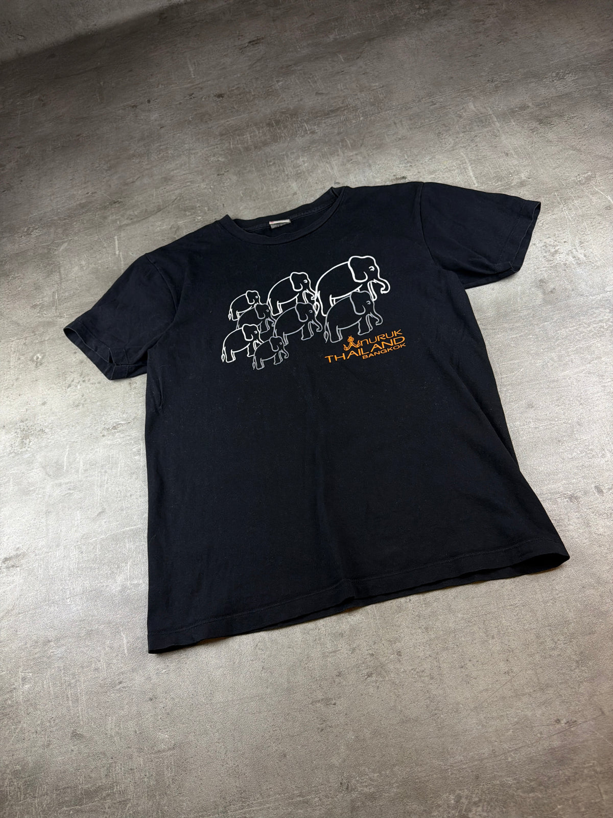 Anuruk Thailand Bangkok Elephant Graphic T-Shirt - Washed Black / Orange - Past Pieces